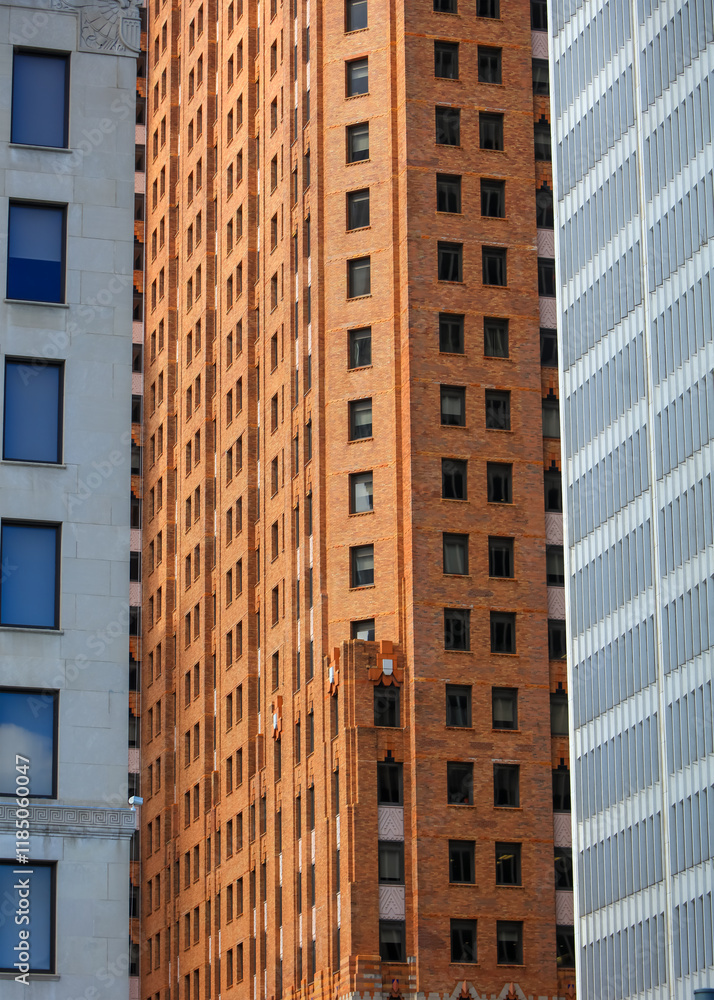 Skyscrapers in downtown Detroit close up view. Skyscrapers in downtown Detroit close up view.