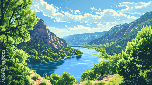 Scenic view of the colorado river in glenwood canyon, white river national forest, glenwood springs, colorado, usa. Glowwood. Illustration photo