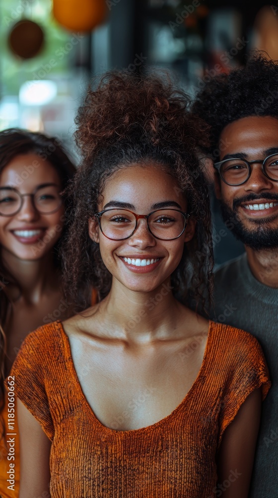 Fototapeta premium Smiling friends bonding together in casual and friendly social setting