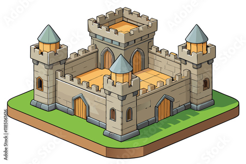 Detailed laser cut model of an ancient castle with towers and walls, showcasing precision craftsmanship for architectural or decorative use