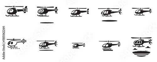 Vector set of helicopter silhouette icons