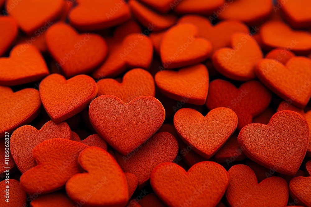 Obraz premium In a chaotic layout, red paper hearts form a romantic event's background, suitable for Valentine's Day, holiday card