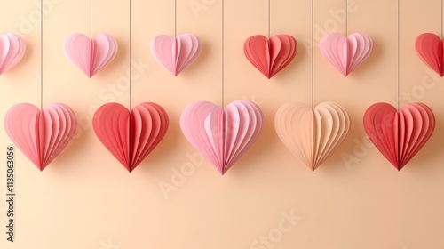 StockFlat lay setup with stylish pink and red hearts on a pink paper background, showcasing modern cute valentine hearts cutouts in a creative love design