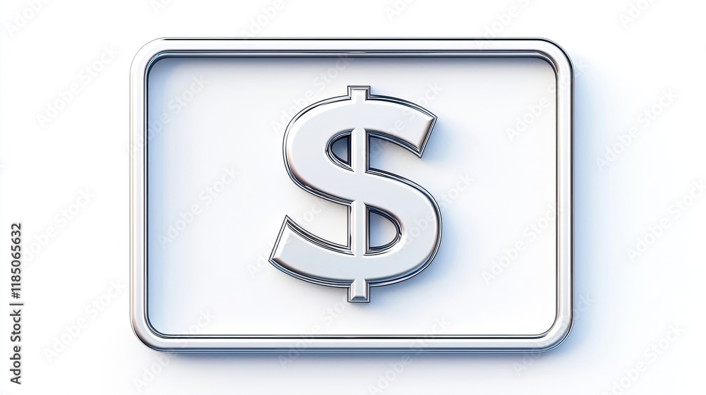 A silver dollar sign icon within a rectangular frame, symbolizing currency and finance. A silver dollar sign icon within a rectangular frame, symbolizing currency and finance.