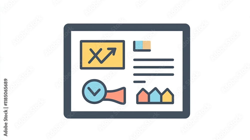 A digital illustration of a dashboard displaying data analysis with graphs, charts, and textual information. A digital illustration of a dashboard displaying data analysis with graphs, charts, and textual information.