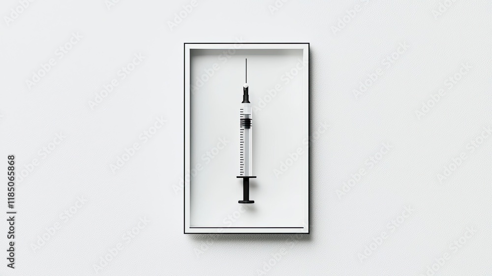 A minimalist depiction of a syringe in a frame, symbolizing health and medical themes. A minimalist depiction of a syringe in a frame, symbolizing health and medical themes.
