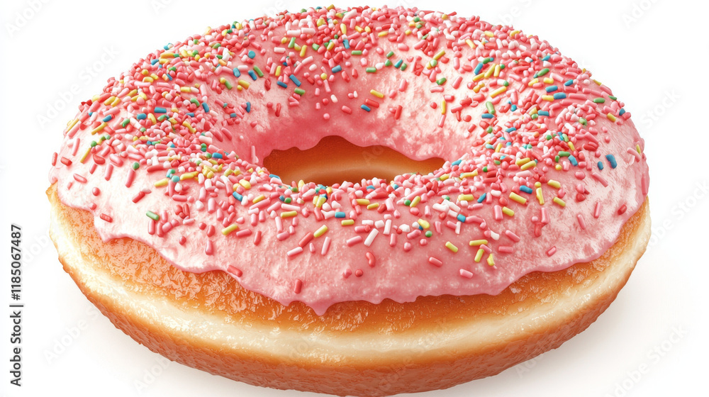 Pink donut with rainbow sprinkles. Pink donut with rainbow sprinkles.