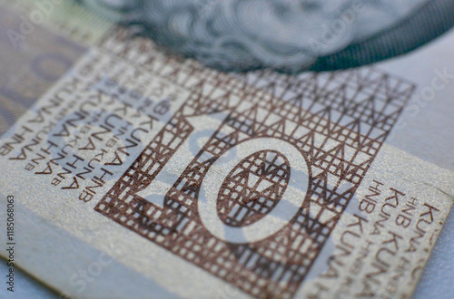 National Croatian money currency, 10 Kuna banknote close-up. The concept of changing the currency in Croatia into euro photo