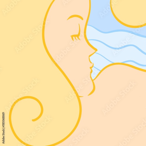 Woman sunbathing at beach illustration photo