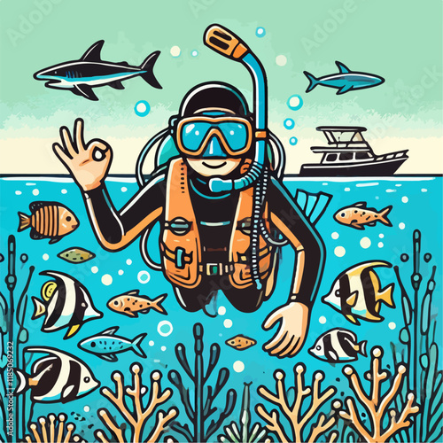 illustration of someone swimming snorkeling in the sea