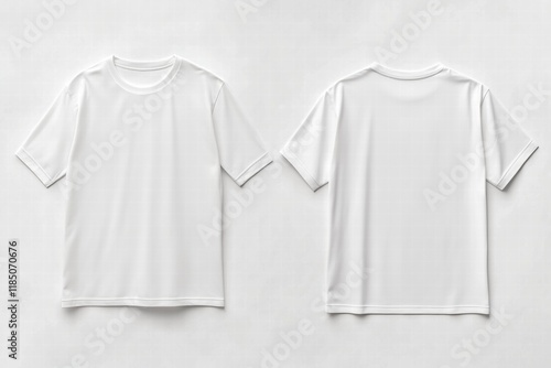 A plain white short-sleeve t-shirt mockup from the front and back views. The fabric appears smooth and lightweight, suitable for casual wear or sports. photo