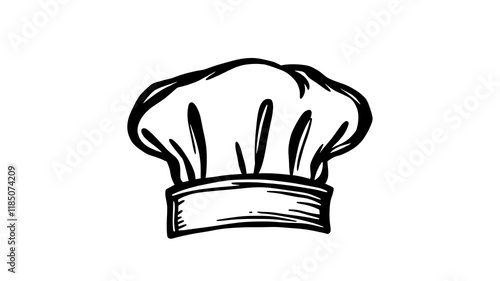Cook hat. Drawn hat chef cook. Hat chef-cooker. Vector black hat chef cook on a white background. Generative AI