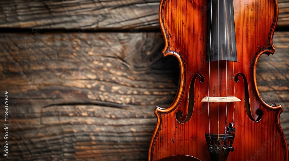 Antique violin on rustic wooden background. Antique violin on rustic wooden background.