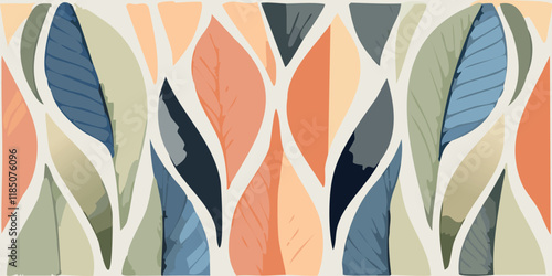 Modern Art vintage colorful print, design, pattern, vector illustration. Watercolor abstract wallpaper,  pattern with leafs, stripes, details.