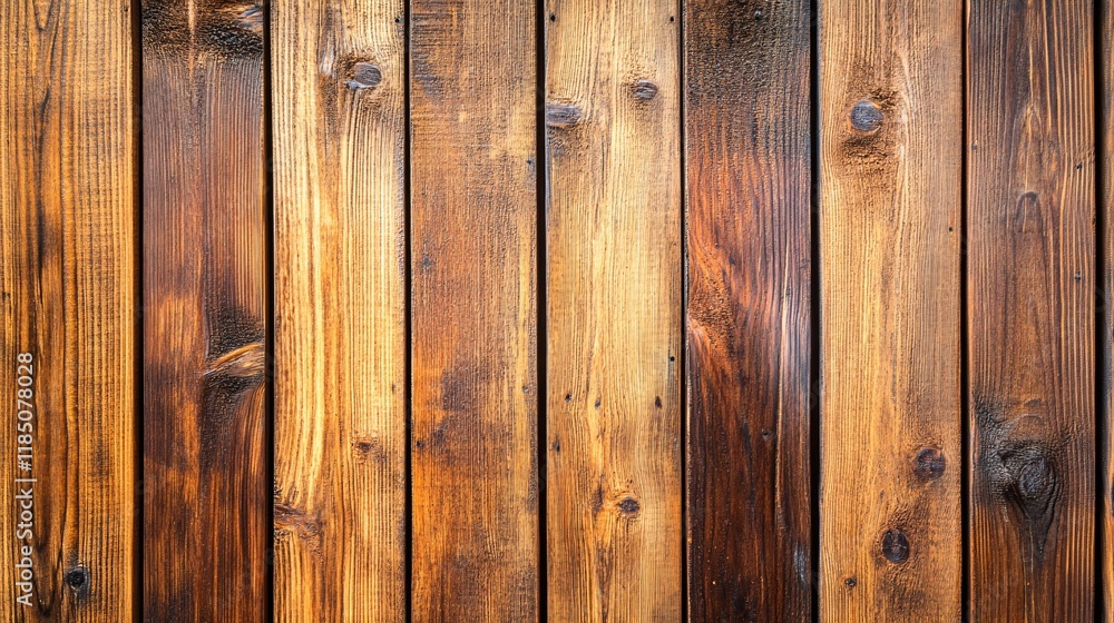 Naklejka premium Close-up of rustic wooden planks with rich brown tones and natural textures.