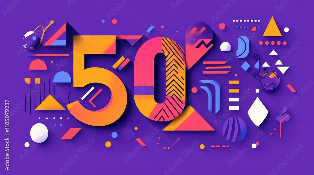 Fototapeta premium Fifty percent off sale banner, geometric background, online advertising