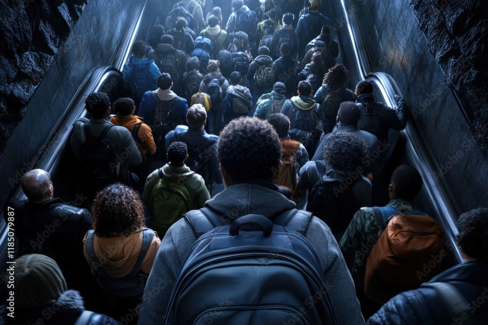 Obraz premium Crowded Subway Station During Rush Hour
