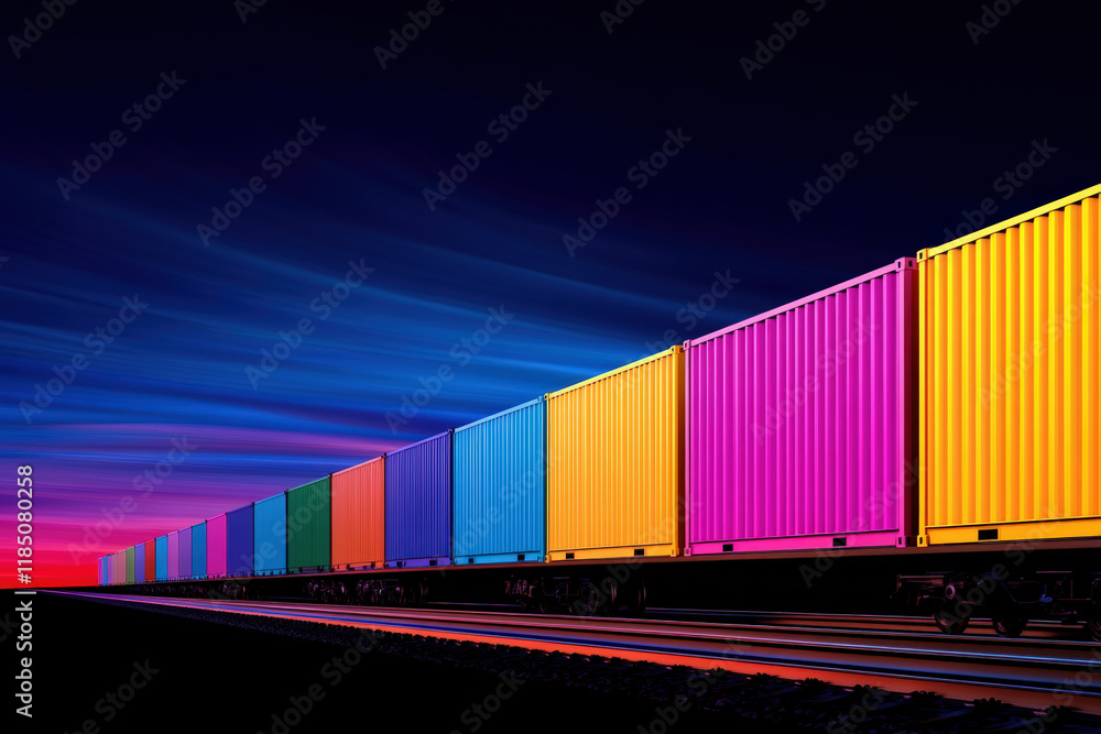 Fototapeta premium Vibrant Freight Train at Dusk