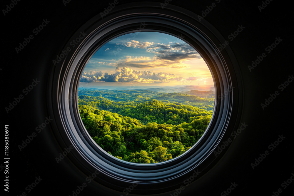 Fototapeta premium Scenic View Through a Circular Window
