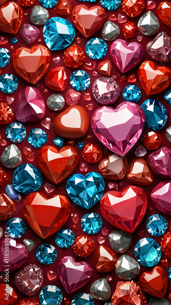 Color crystal and glossy hearts. Valentines day design. Love and romantic. Background for a smartphone screen. Color crystal and glossy hearts. Valentines day design. Love and romantic. Background for a smartphone screen.