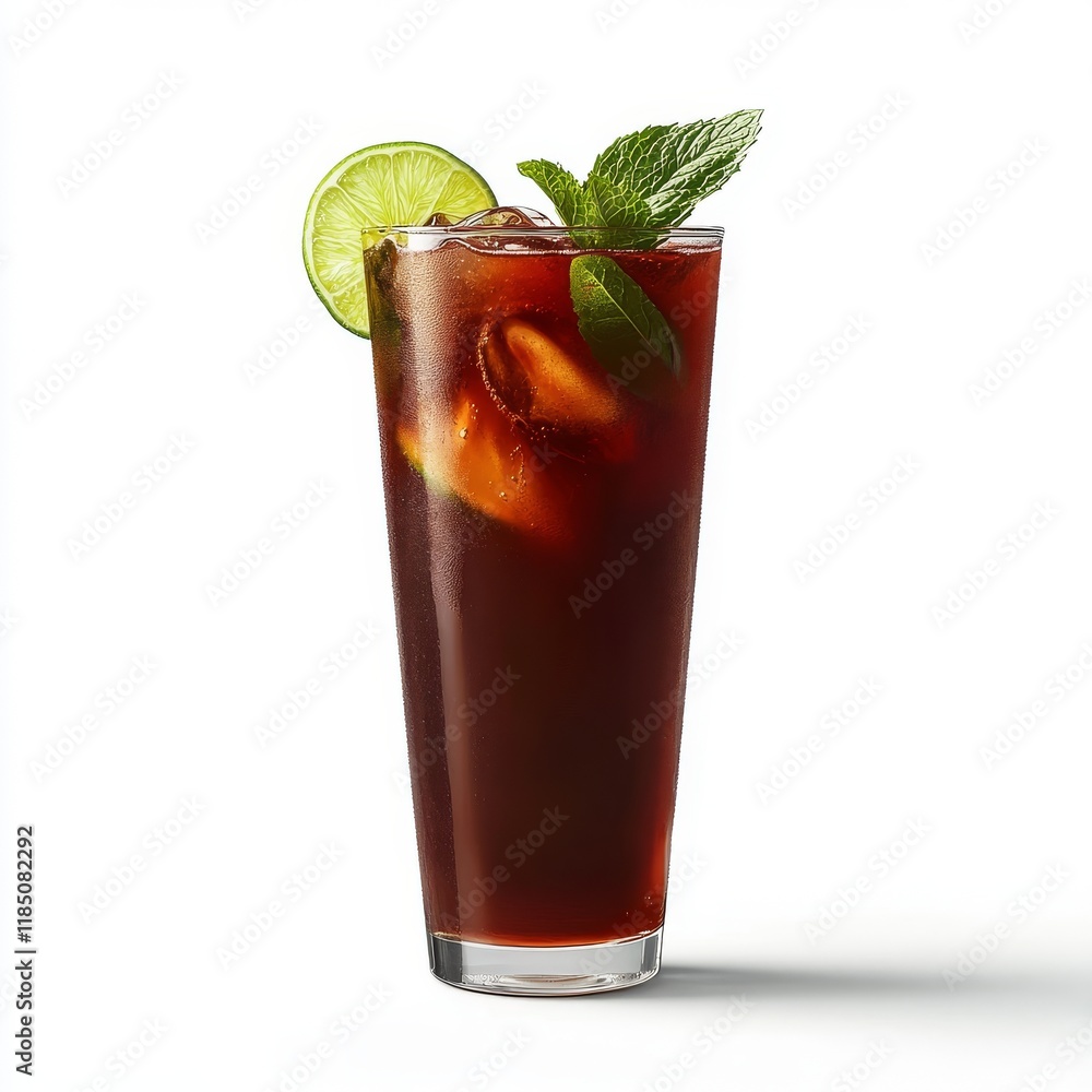 Extreme front view of Merlot Mojito wine cocktail in a tumbler glass on a white transparent background Extreme front view of Merlot Mojito wine cocktail in a tumbler glass on a white transparent background