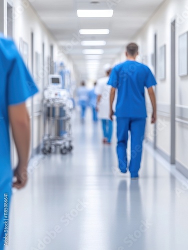 Healthcare professionals walking in a modern hospital corridor, showcasing teamwork and dedication in patient care.