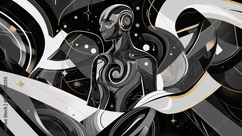 A Black and White Drawing of a Woman in a Space Suit - Generative AI A Black and White Drawing of a Woman in a Space Suit - Generative AI