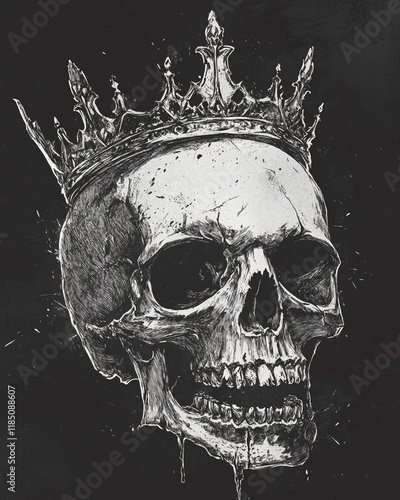 Skull and Crown black and white illustration photo