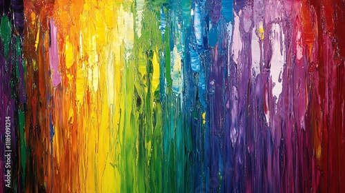 Vibrant abstract painting showcasing a spectrum of colors with textured brush strokes. photo