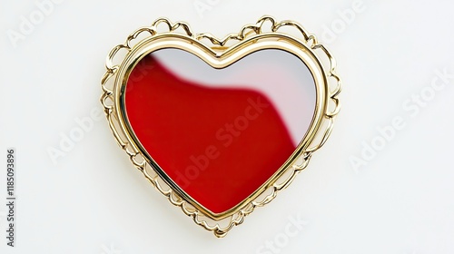A heart-shaped mirror frame with a glossy red surface, symbolizing love and affection.