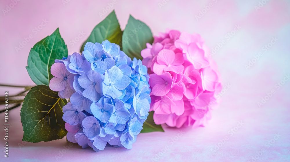 Fototapeta premium Delicate harmony of purple and pink flowers resting on a soft pastel background, capturing nature's beauty in vibrant bloom during an artistic moment