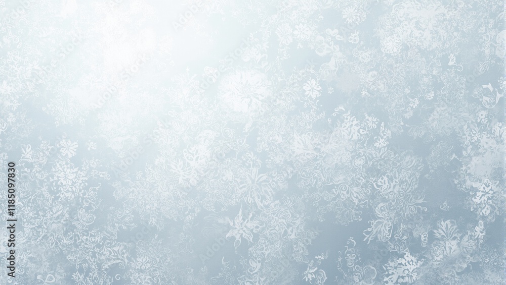 Obraz premium Delicate frost patterns on frosted glass with swirling designs evoking a frosty cold feel Soft light creates an ethereal effect