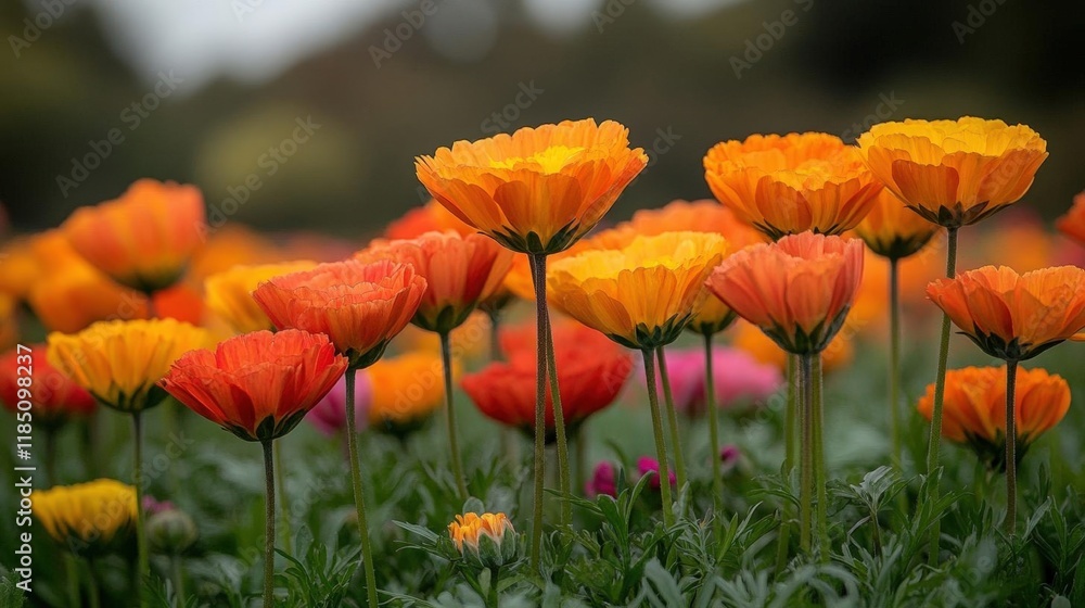Vibrant Orange Ranunculus Flowers in Full Bloom Vibrant Orange Ranunculus Flowers in Full Bloom