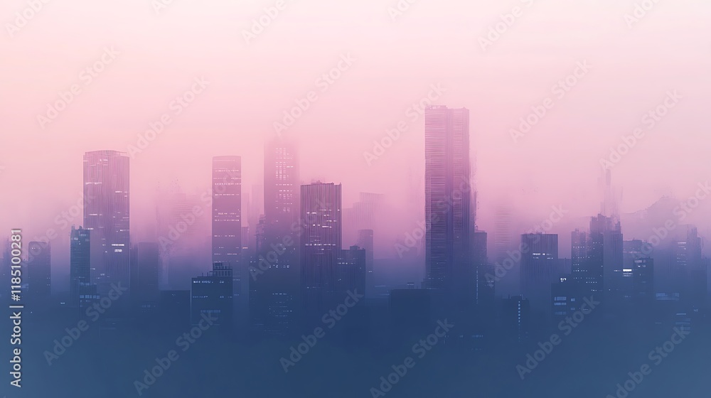Cityscape with Foggy Horizon in Pink Hue Cityscape with Foggy Horizon in Pink Hue