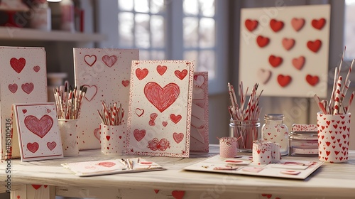 Valentine s Day Crafts Handmade Cards Red Hearts DIY Stationery photo