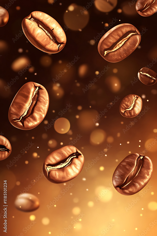 A visually appealing background of floating coffee beans with a warm, golden ambiance. A visually appealing background of floating coffee beans with a warm, golden ambiance.