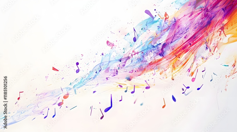 Fototapeta premium Colorful Abstract Music Notes Watercolor Splash Design