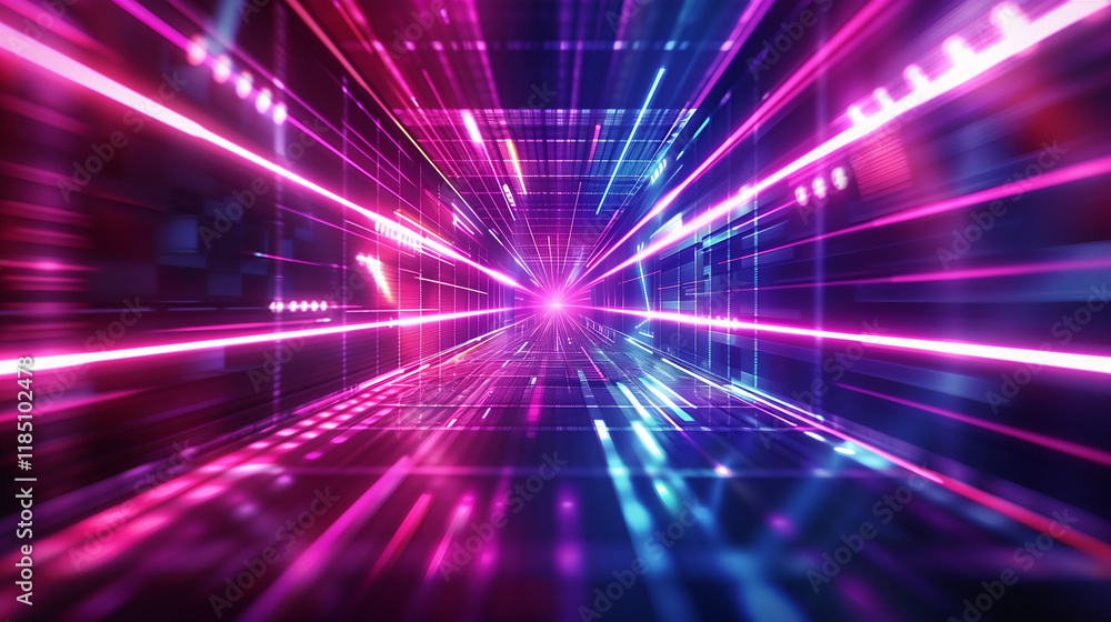 Obraz premium Futuristic Neon Light Tunnel Illustration with Dynamic Motion Blur for Technology and Digital Themes