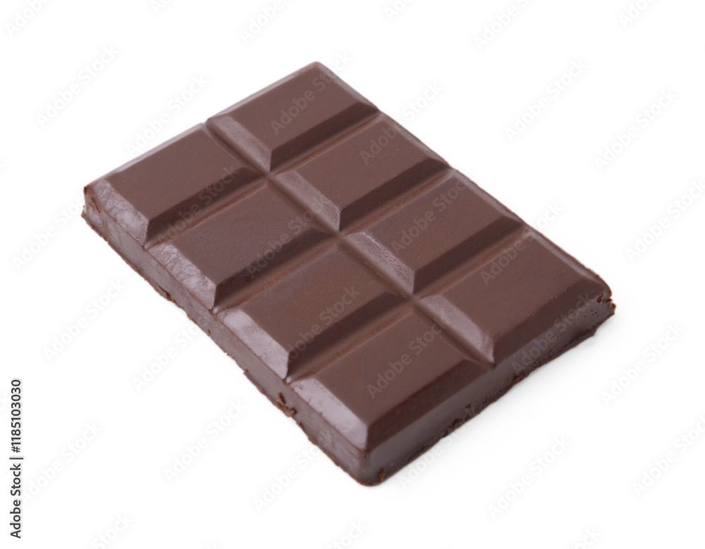 Piece of delicious dark chocolate bar isolated on white Piece of delicious dark chocolate bar isolated on white