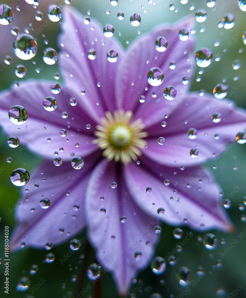 Obraz premium Healing Nature Photography with Water Drops - Purple Flower Close-up for Healthcare and Wellness Marketing