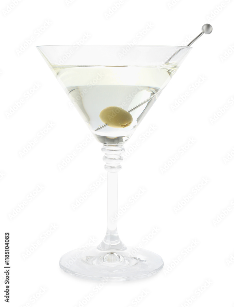 Martini cocktail with olive in glass isolated on white Martini cocktail with olive in glass isolated on white