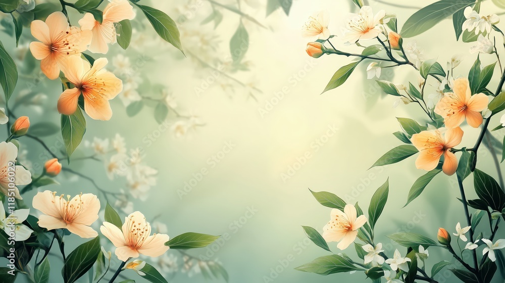 Fototapeta premium Elegant Floral Background with Soft Peach Blossoms