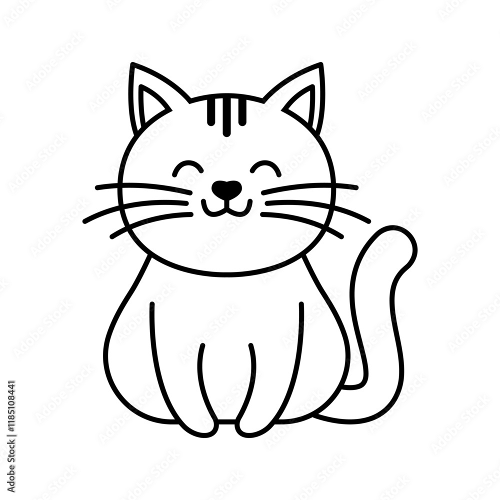Happy cat sitting with its tail curled Happy cat sitting with its tail curled