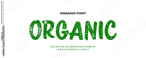 Organic font with rustic, textured edges for bio and eco-friendly, artisanal, farm-to-table, and packaging designs.