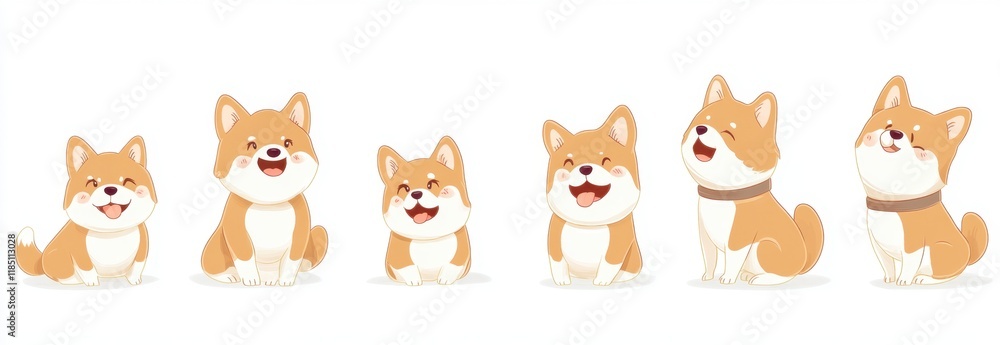 A series of cute cartoon dogs with different expressions and poses Generative AI A series of cute cartoon dogs with different expressions and poses Generative AI