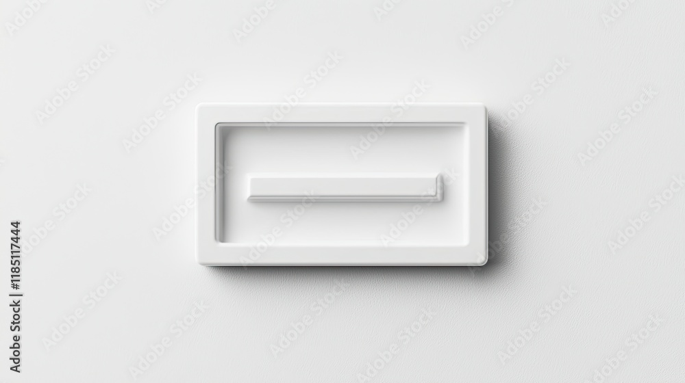 A minimalistic white rectangular object with a horizontal bar, likely a button or switch, set against a clean background. A minimalistic white rectangular object with a horizontal bar, likely a button or switch, set against a clean background.