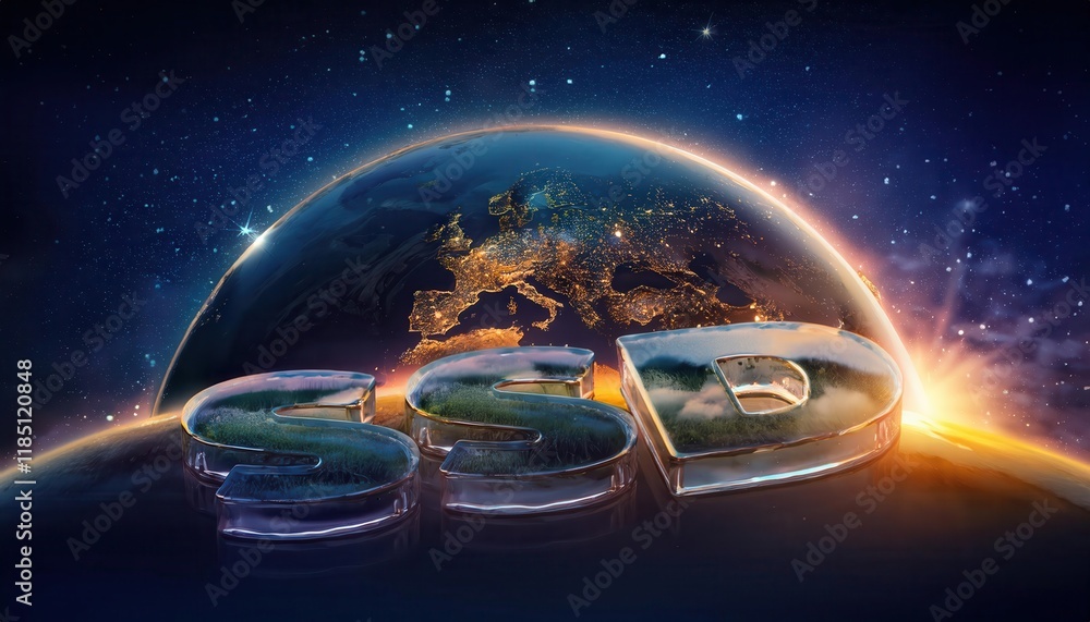 Glass Letters Floating Above Earth in Space Background Glass Letters Floating Above Earth in Space Background