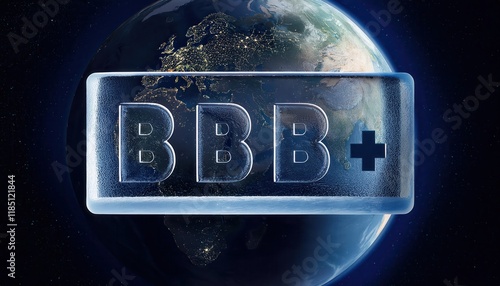 Ice Glass BBB Letters on Earth Against Space Background photo