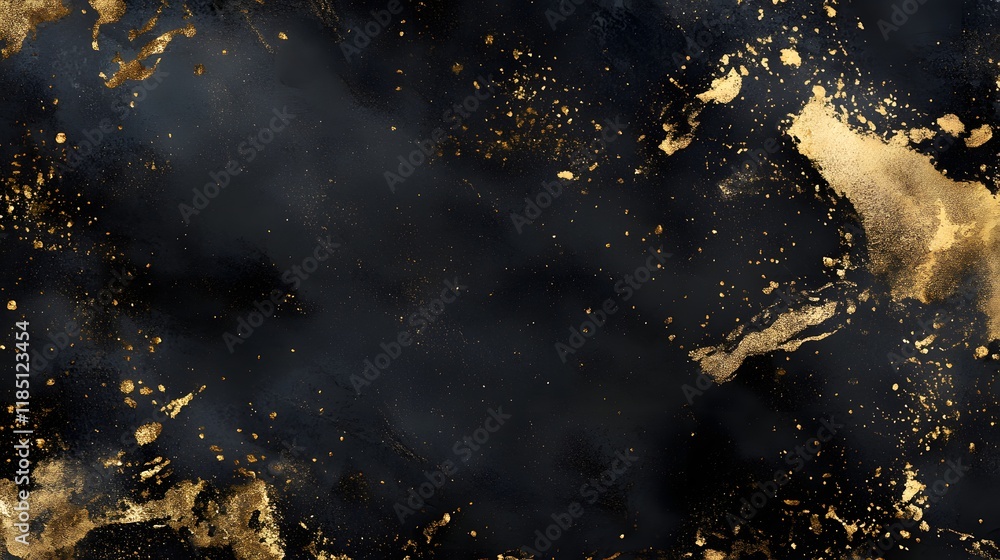 Fototapeta premium Abstract Black Background With Gold Splatter