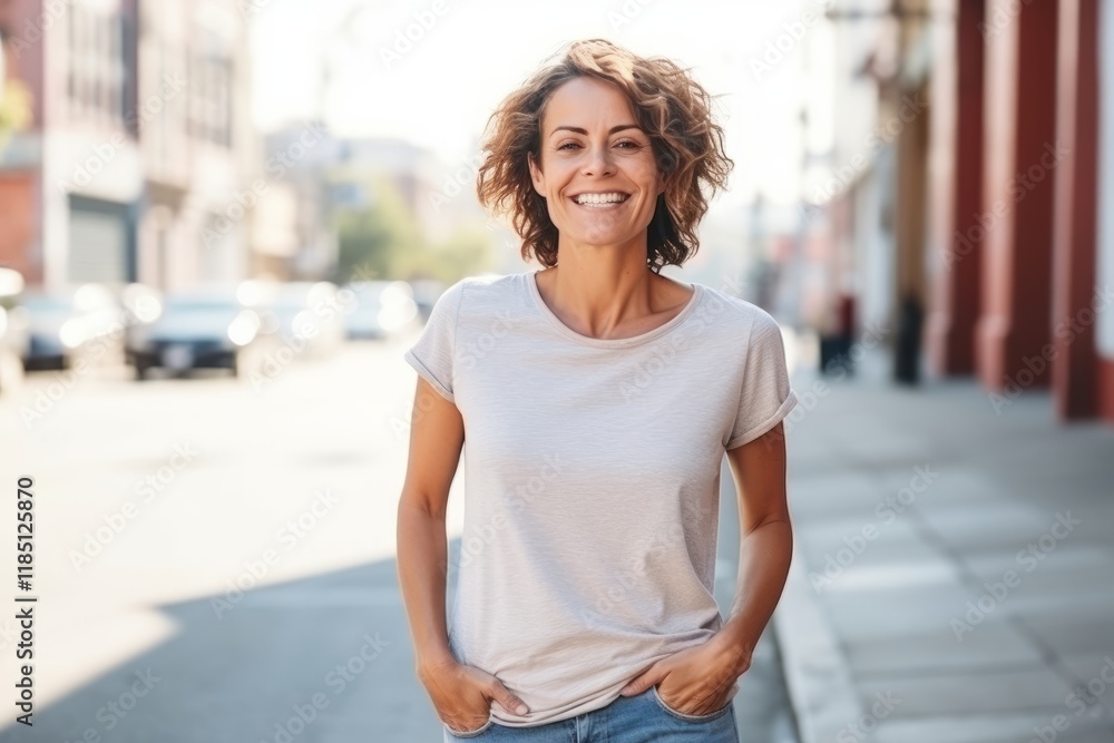 Portrait of a beautiful young woman standing in the street smiling at the camera Portrait of a beautiful young woman standing in the street smiling at the camera